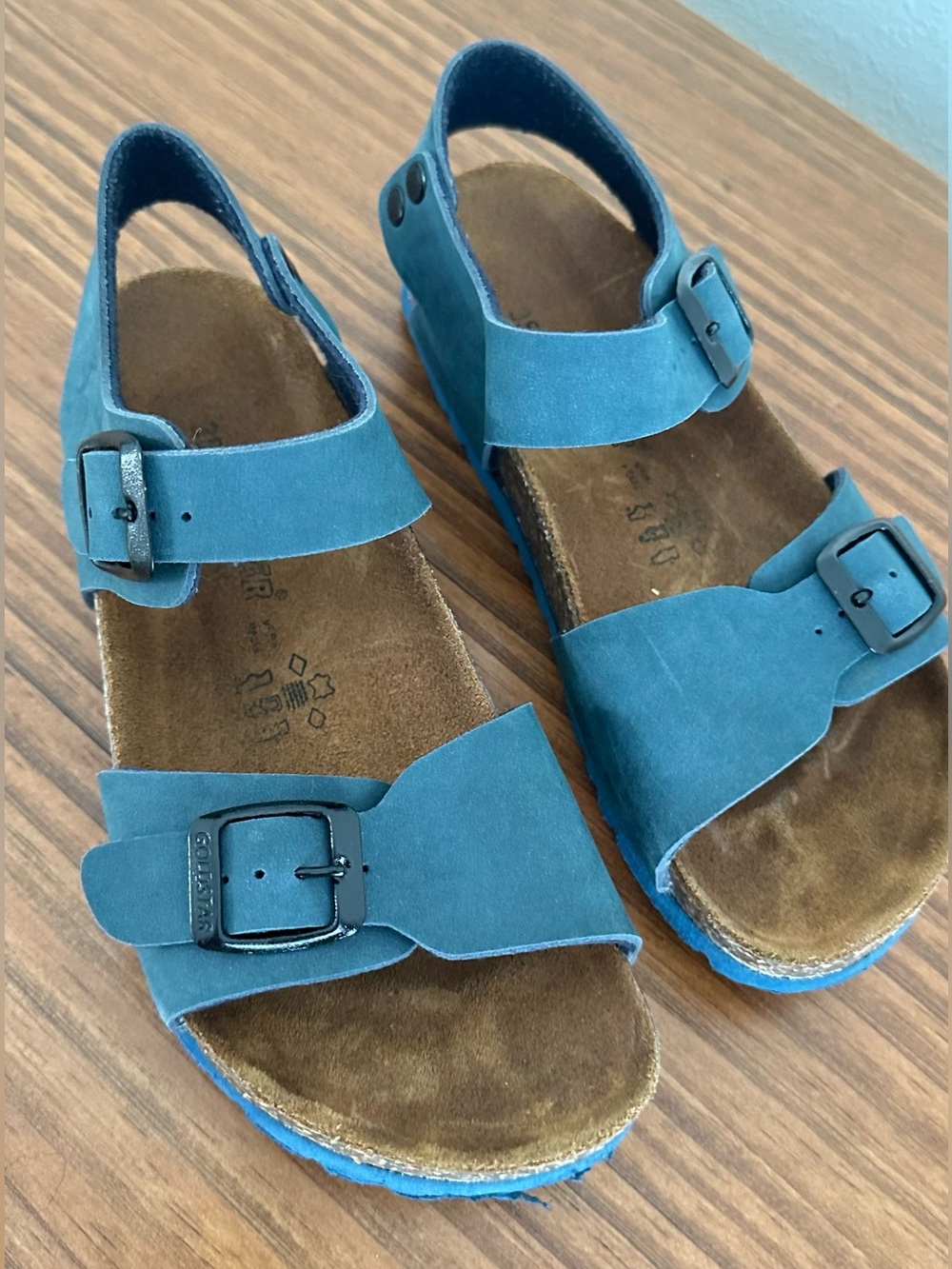 Turquoise Suede Kids Buckle Sandals - Goldenstar